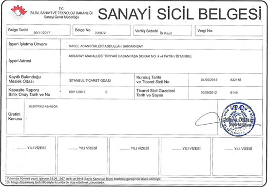 Sanayi Sicil Belgesi